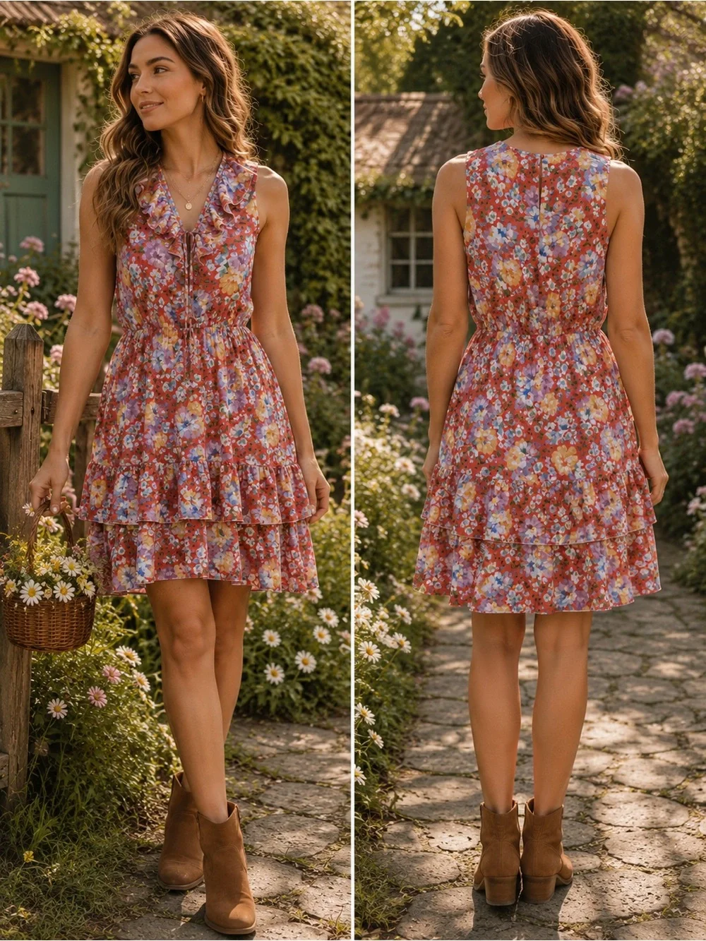 Umgee Floral Ruffle Tiered Mini Dress
